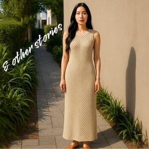 & Other Stories Beige Open Crochet Maxi Dress Summer L